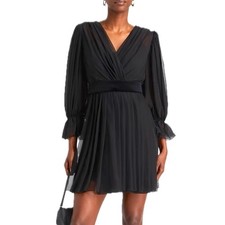 DOLCE & GABBANA Black Gathered silk-blend chiffon Mini Dress 40 S