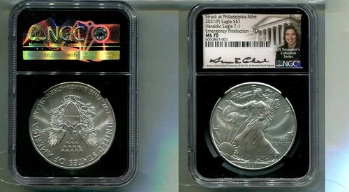 2021 (P) AMERICAN SILVER EAGLE 1 OUNCE .999 FINE COIN NGC MS70 CABRAL 7891T