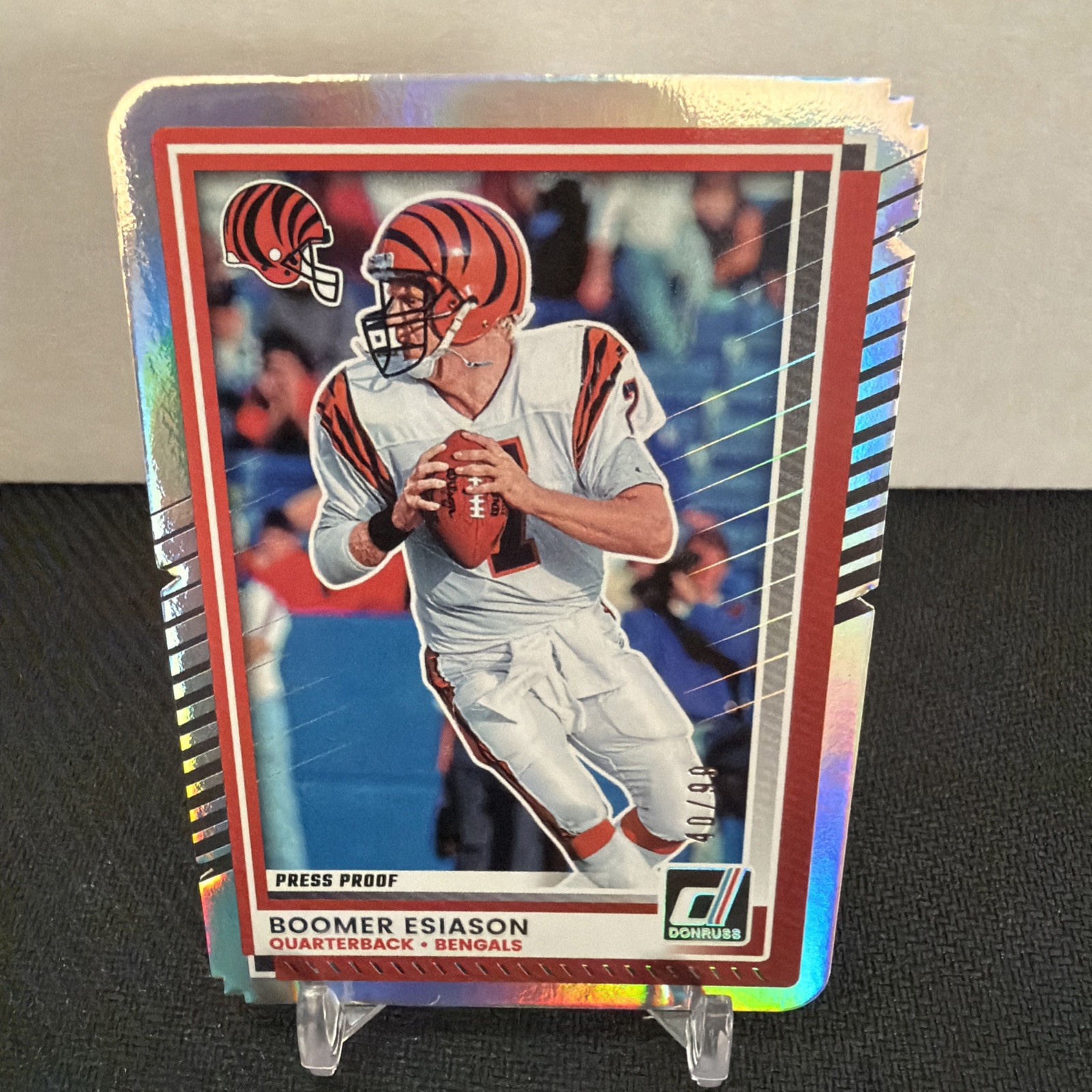 2025 Panini Donruss Boomer Esiason Silver Press Proof Die Cut /99 Bengals #299