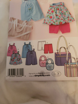 3808 XXS -Large  Simplicity Patterns Diaper Bag Bibs Knit Rompers FF 