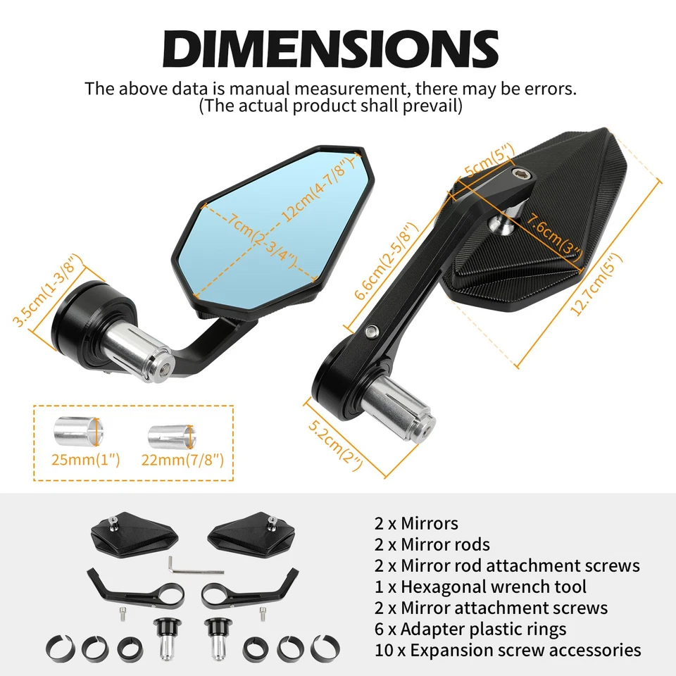 Espejos retrovisores laterales de extremo de manillar de 7/8" para motocicleta Suzuki GSXS750 GSXS1000 SV650 Foto 4 de 4
