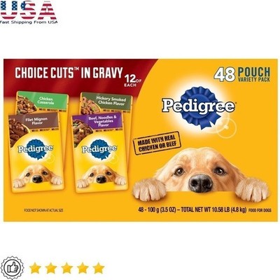 Wet Dog Food Variety Pack Choice Cuts Gravy Real Beef Chicken 48 Pouches New