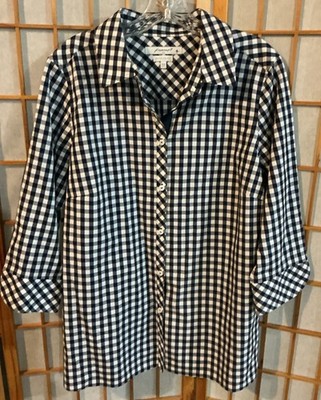 Foxcroft Heritage Non Iron Shaped Shirt Plus Size 14W Button Up 3/4 Sleeves