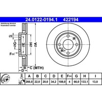 Bremsscheibe ATE 24.0122-0194.1 (2 Stk.) FüR CitroëN Peugeot DS Opel C4 II 208 I