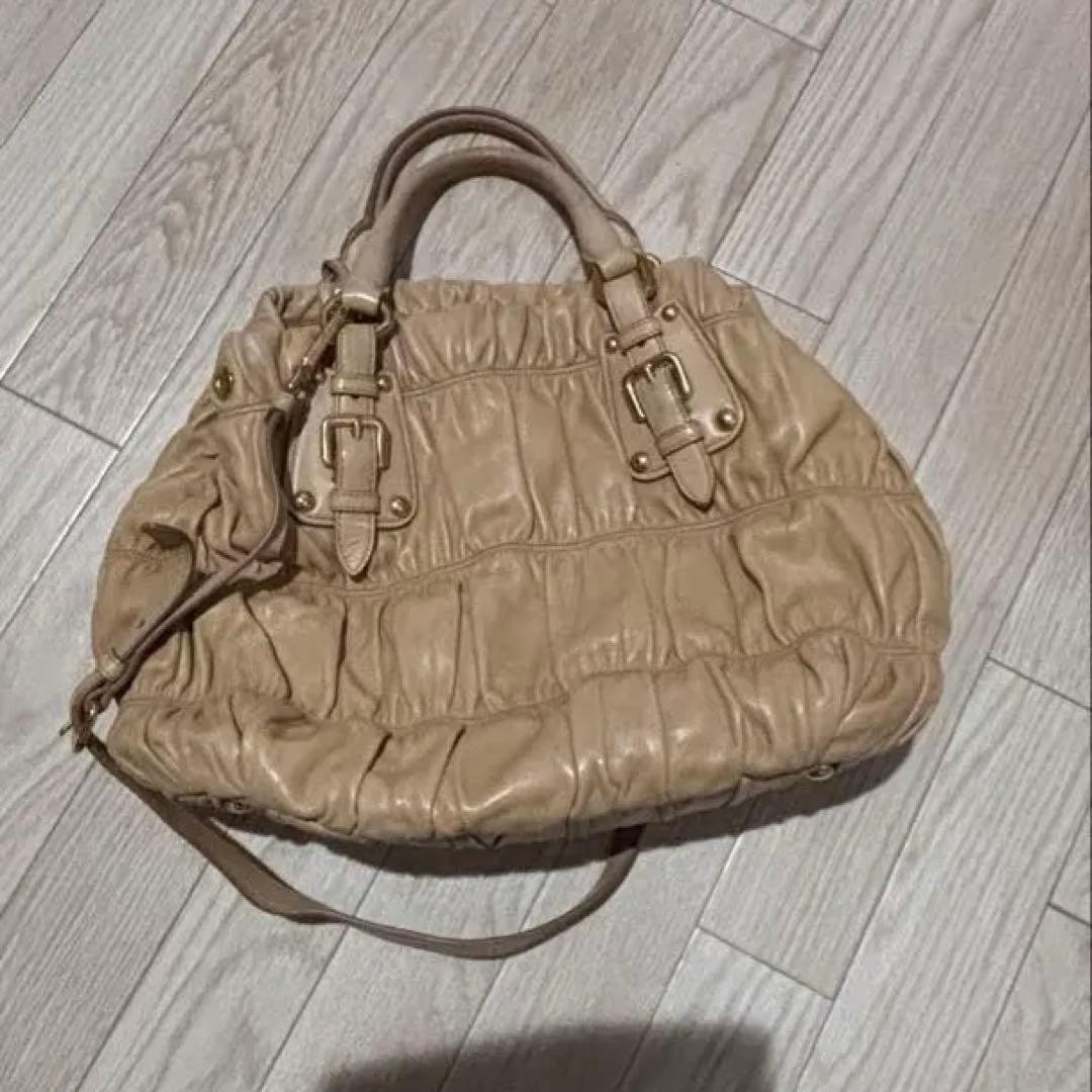 PRADA 2WAY Shoulder Bag Handbag Leather Beige thumbnail 2
