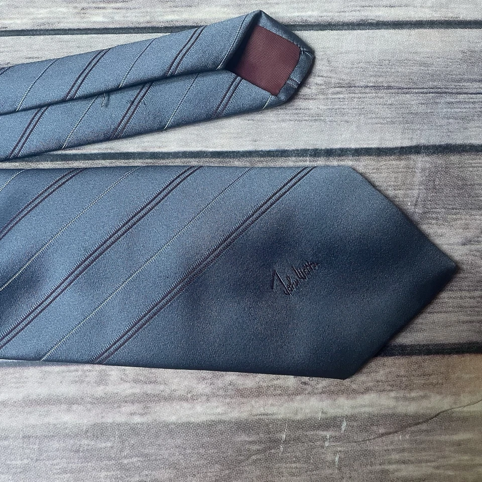 John Weitz Neck Tie Men Gray Striped Polyester Silk Embroidered - Image 2 of 4