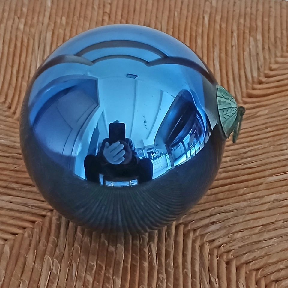 Ancienne boule de noël en verre soufflé églomisé,  10cm de diamètre,  vers 1900 - Photo 3/4