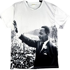 VTG Bay Club Martin Luther King Jr T-Shirt Mens L White MLK All Over Print Mesh