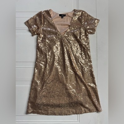 Lulus Light Up the Night Champagne Sequin Sequin Short Sleeve Dress Size XS 