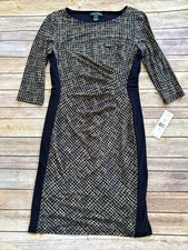 $139 New Ralph Lauren Womens Sheath Dress 10 Blue Geometric Ruched Wrap