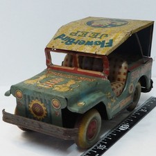 Yoshiya Flower Bird Jeep Sun Flower Tin Toy Friction Japan Vintage