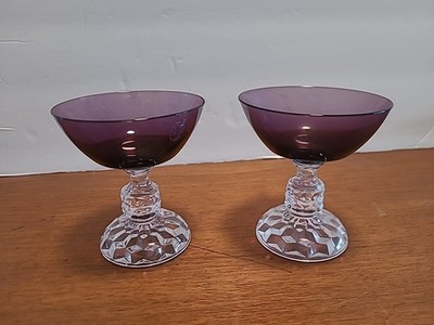 2 Fostoria AMERICAN LADY AMETHYST PURPLE Champagne Coupe Cocktail Glass Goblet