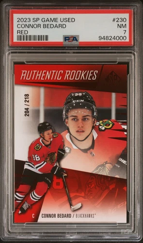 Connor Bedard 2023-24 Upper Deck SP Game Used #230 Authentic Rookies /218 PSA 7
