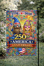 250th USA 12x18 Jardín Bandera Diseños Personalizados Divertido Vibrante Hippy 250 Años Gnomo Nuevo