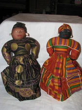 Pair of 11" Handmade Ethnic Folk Art African American Cloth Dolls