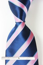 New Classic Striped Blue Pink JACQUARD WOVEN 100 Silk Men's Necktie Tie