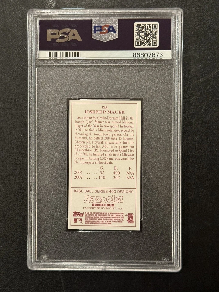 2003 Topps 205 Joe Mauer Rookie RC BAZOOKA RED SSP /5 PSA 8.5 Pop 1 RARE  #125 - Image 4 of 4