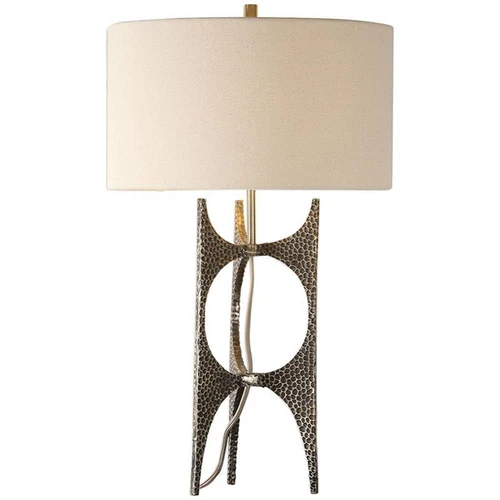 Uttermost Goldia Metal and Fabric Table Lamp in Antique Bronze and White - Picture 1 of 8