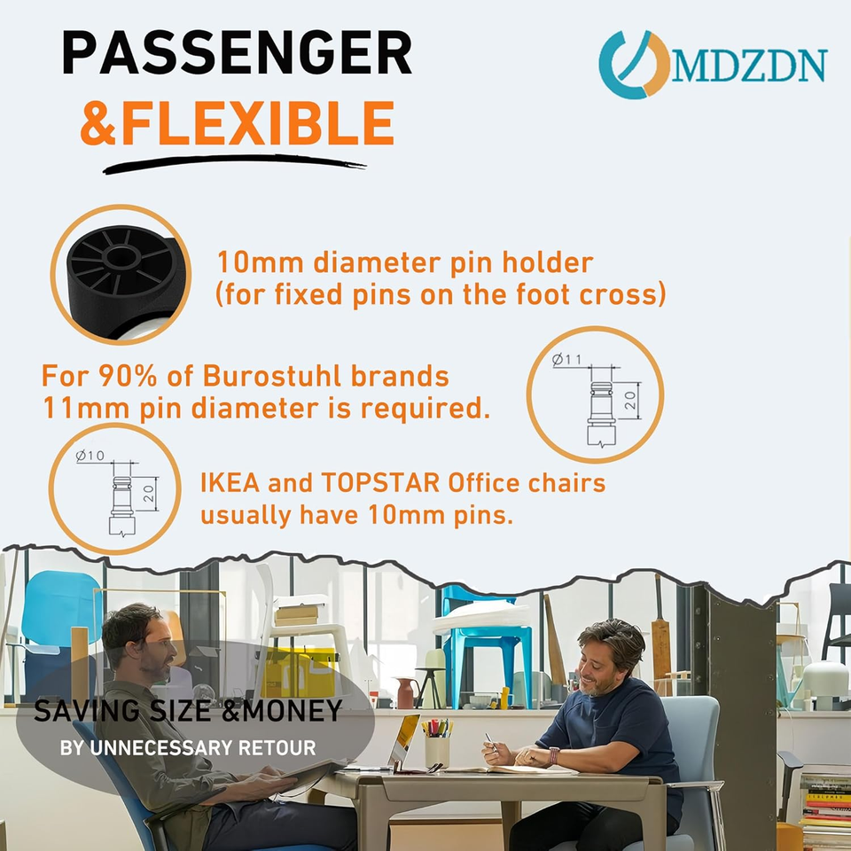 2 Inch Silent Stemless Caster,Office Chair Wheels Replacement Chair