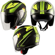 Casque Jet Moto Visière Double Scooter Certificat ECE 22-06 Noir Matt Fluo