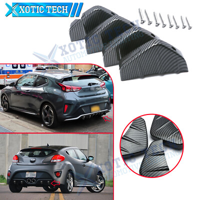4pcs Carbon Fiber Texture Rear Bumper Lip 4 Shark Fin Splitter For Hyundai Kia