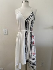NEW ZARA printed HALTER STRAP SLIP DRESS WHITE MULTICOLOR MEDIUM High Low Hem,