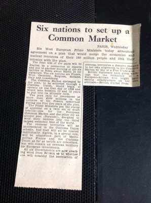 M1-2 Ephemera 1957 Artikel Sechs Nationen zur Einrichtung eines gemeinsamen Marktes 21. Februar