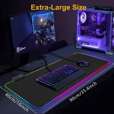 RGB Gaming Mousepad  XXL 900x400 mm  14 RGB-Modi Rutschfest Ideal für Gamer