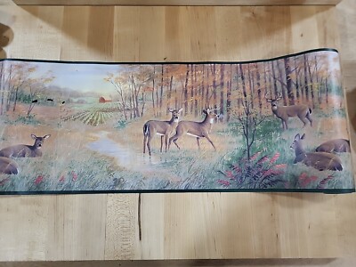 Ducks Unlimited  Wall paper Border Deer Autumn Hunting Woods Lake Pre-pasted