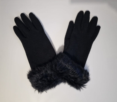 Vintage schwarze Handschuhe Kunstfell Bündchen Tragetaschen Isotoner Retro weich Winter warm