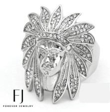 Men's Silver.Stainless Steel,CZ Ring,Native american Indian.8,9 10,-12 13.Box