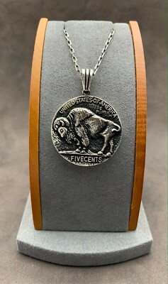 925 Sterling Silber Büffel Nickel Anhänger & Kette. Doppelseitiger Anubis & Horus