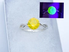 Sterling Opal Yellow Uranium Glass Ring 925 Silver Solitaire