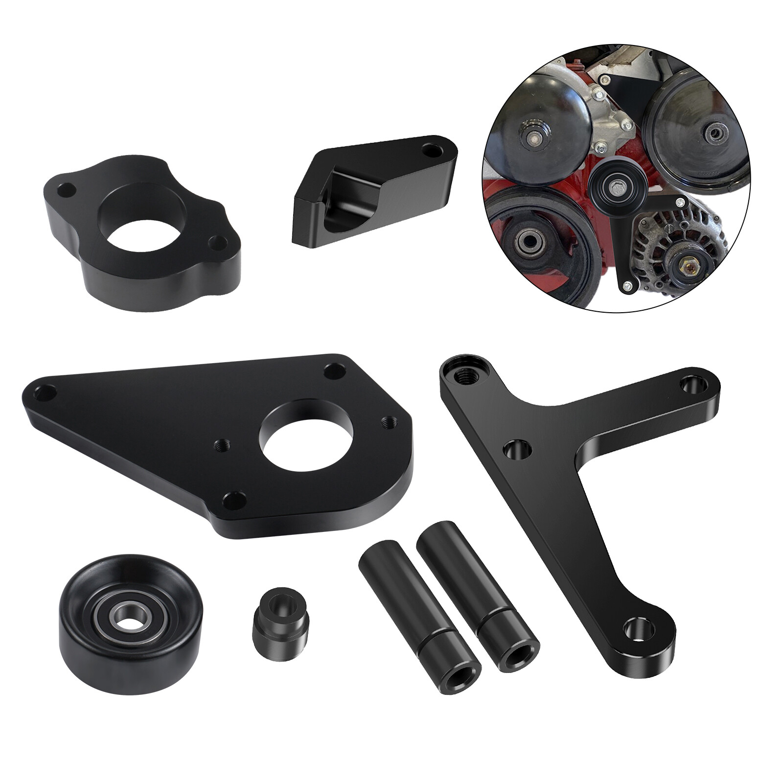 BEVINSEE Low Mount Alternator Power Steering Pump Bracket Pulley Kit LS Truck