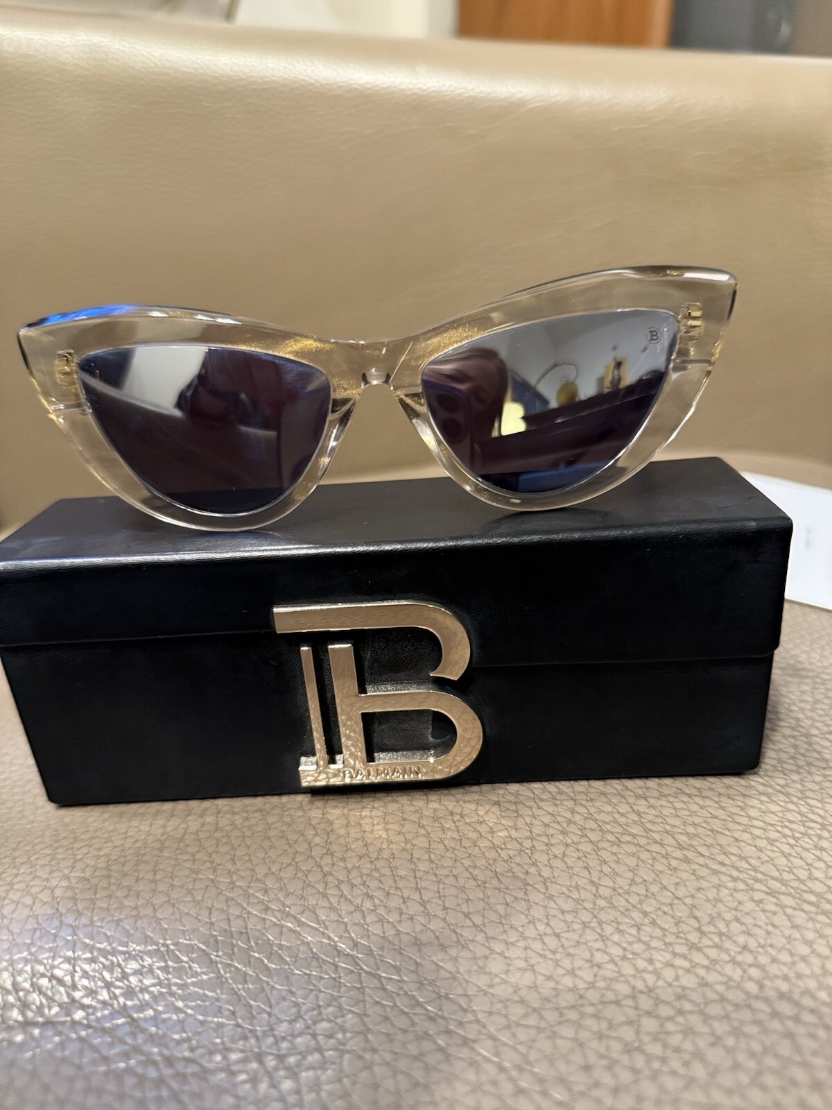 Balmain Paris Jolie Cat Eye Sunglasses in Grey Gold by Akoni New-image