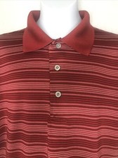 PGA Tour Men's Red Striped 3 Button Short Sleeve Polo Golf Shirt - Size Medium