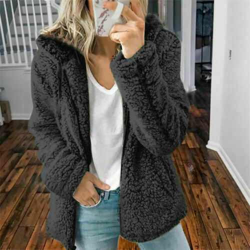 Damen Langärmelig Teddy Warm Jacke Zip Sweatshirt Mantel Outwearlinie Übergröß ⊿ - Bild 9 von 19