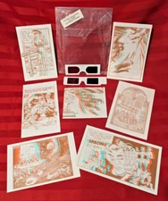 Set of 7 Oversized Postcards 3-D Ray Zone Vintage 1990 Unused with 2 3-D Glasses
