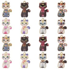 40x Cat Shape Dangle Charms Alloy Pendant Colorful for Keychain Earring Necklace