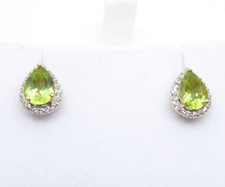 9ct Gold Peridot Earrings White Topaz Studs Yellow Gold NEW with Gift Box
