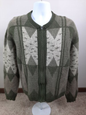 VTG 70s VAN HEUSEN Full Zip CARDIGAN SWEATER M Acrylic GRUNGE Grandpa  Vintage S4