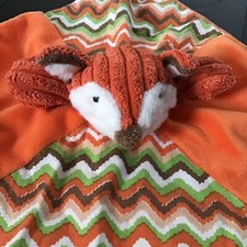 Maison Chic Orange Fox Rattle Teddy Lovey Security Blanket Plush 11" Chevron