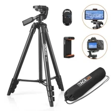 53" 136cm Travel Tripod For Phone Camera 1/4" Screw Mount Carry Bag & Remote