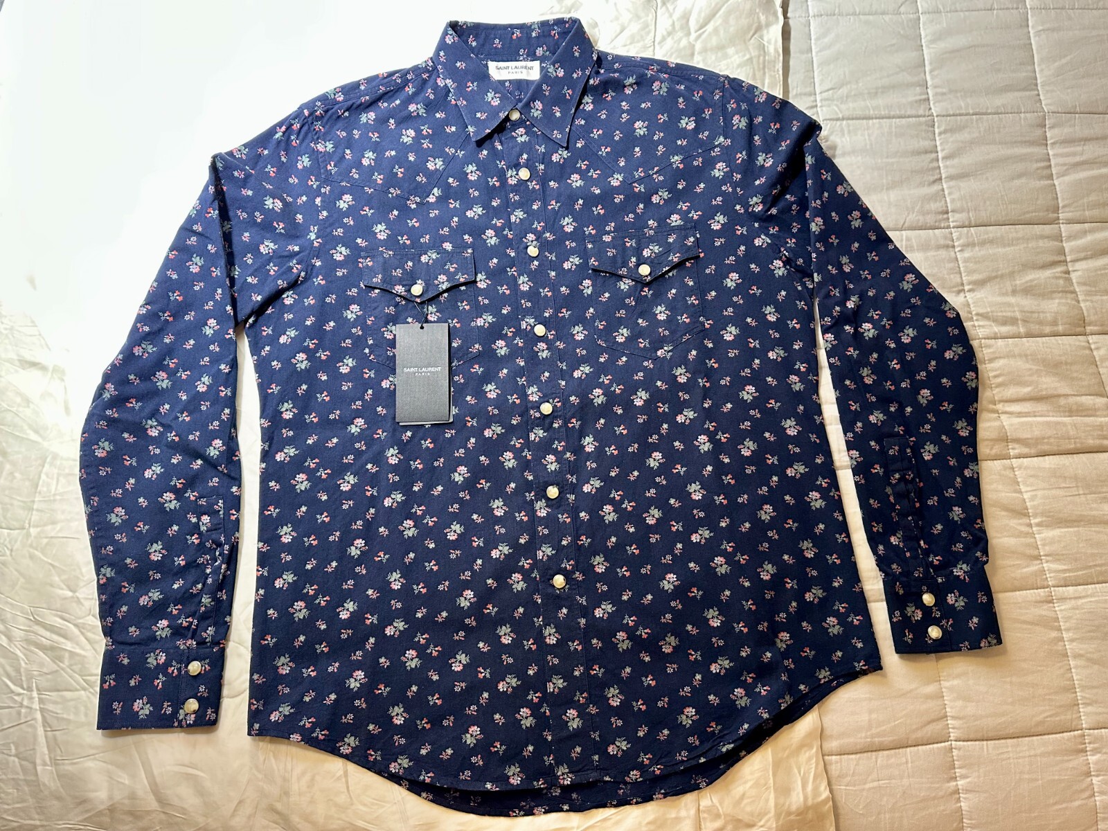 SAINT LAURENT CAMICIA WESTERN FLOREALE PSYCH ROCK BLU HEDI SLIMANE