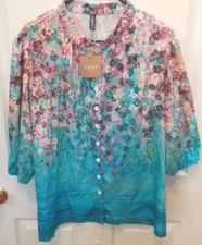 C.O.Z.Y. Womens 3/4 Sleeve Floral Print Button-Up Top, Size Medium New With Tag