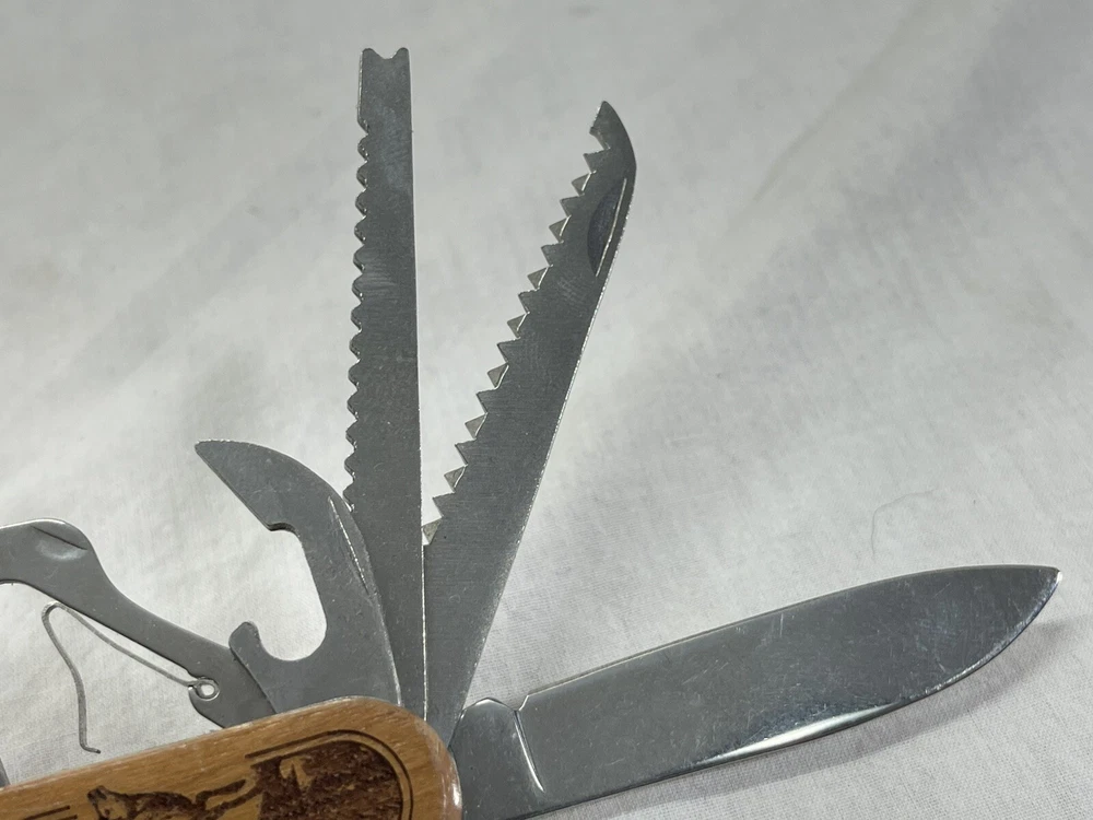 Multi Tool 3 1/2" Pocket Knife Engraved Rocky Mountain National Park Wood Handle