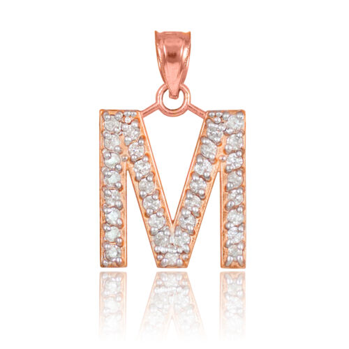 10k Letter "M" Initial Rose Gold Pendant Necklace with Diamonds 0.30ctw - Picture 1 of 7