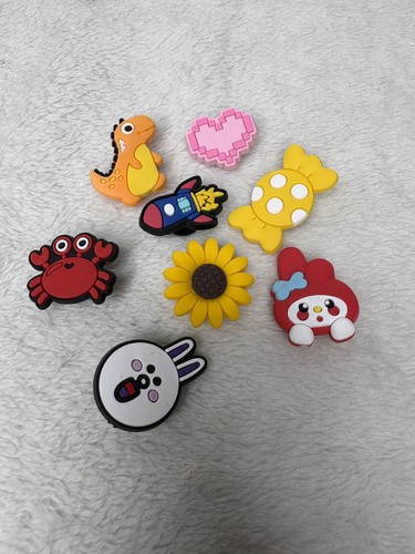 Lot of 8 Crocs Jibbitz Croc Shoe Charm Dinosaur Crab Flower Rabbit etc MINT #1