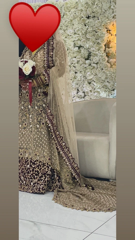 Sophisticated: Royal Champagne-Gold Bridal Gown with Intricate Purple Details - Image 1 of 2