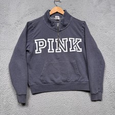 Victoria's Secret PINK Sweatshirt Womens Medium Gray Spell Out 1/4 Pullover